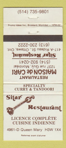 Matchbook Cover - Sitar Restaurant Ottawa ON WEAR 30 Strike