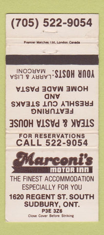 Matchbook Cover - Marconi's Motor Inn Sudbury ON 30 Strike