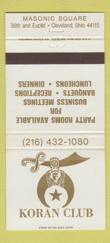 Matchbook Cover - Koran Club Masonic Cleveland OH  30 Strike