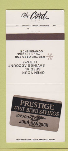 Matchbook Cover - Prestige West Bend Savings WI Slinger Kewaskum 30 Strike