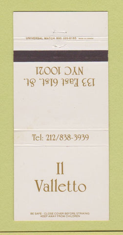 Matchbook Cover - Il Valletto New York City 30 Strike