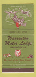 Matchbook Cover - Warrenton Motor Lodge VA WEAR 30 Strike