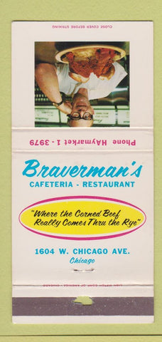 Matchbook Cover - Braverman's Cafeteria Chicago IL WORN 30 Strike