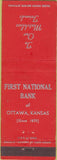 Matchbook Cover - First National Bank Ottawa KS