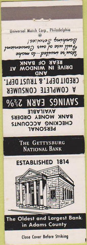 Matchbook Cover - Gettysburg National Bank PA