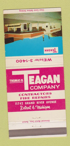 Matchbook Cover - Thomas Teagan Contractors Detroit MI 30 Strike