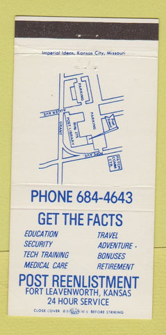Matchbook Cover - Post Reenlistment Info Fort Leavenworth KS 30 Strike