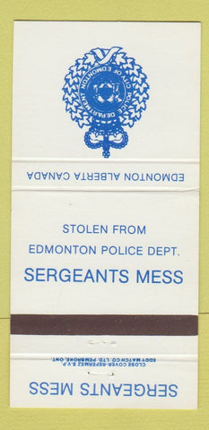 Matchbook Cover - Edmonton AB Police Department Mess 30 Strike
