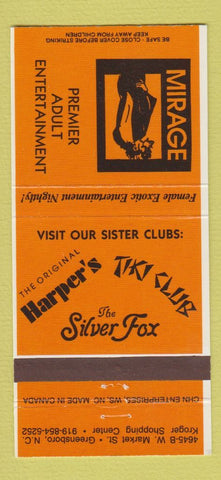 Matchbook Cover - Mirage Strip Club Tiki Club Greensboro NC girlie 30 Strike