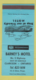 Matchbook Cover - Barney's Motel Clarkston ON BLUE 30 Strike