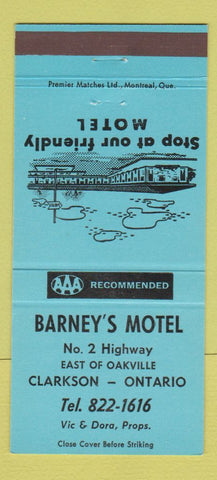 Matchbook Cover - Barney's Motel Clarkston ON BLUE 30 Strike
