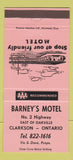 Matchbook Cover - Barney's Motel Clarkston ON PINK 30 Strike