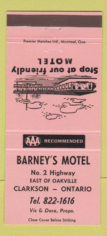 Matchbook Cover - Barney's Motel Clarkston ON PINK 30 Strike
