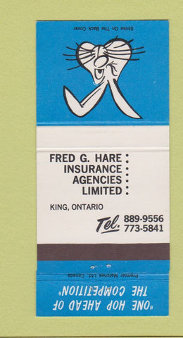 Matchbook Cover - Fred Hare Insurance King ON rabbit 30 Strike