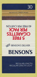 Matchbook Cover - Benson's Cigarettes 30 Strike