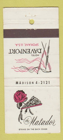 Matchbook Cover - Matador Hotel Davenport Spokane WA WEAR 30 Strike