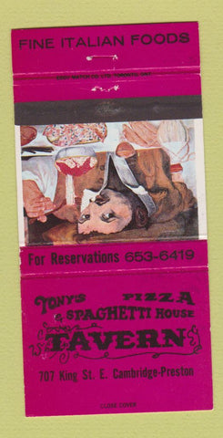Matchbook Cover - Tony's Pizza Spaghetti House Cambridge Preston ON 30 Strike