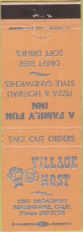 Matchbook Cover - Village Host Burlingame CA Pizza