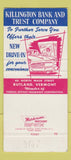 Matchbook Cover - Killington Bank and Trust Rutland VT 30 Strike