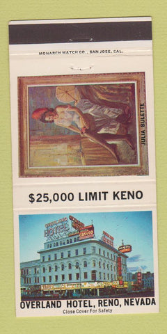 Matchbook Cover - Overland Hotel Reno NV Julia Bulette casino 30 Strike