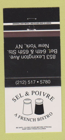 Matchbook Cover - Sel & Poivre French Bistro New York City 30 Strike