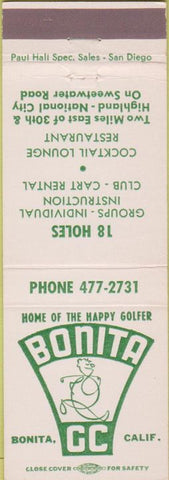 Matchbook Cover - Bonita Country Club CA golf