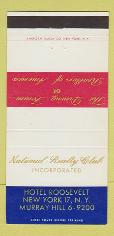 Matchbook Cover - National Realty Club Hotel Roosevelt New York City 30 Strike