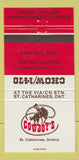 Matchbook Cover - Cowboy's Restaurant Country Music St Catharines ON 30 Strike