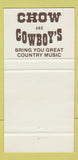 Matchbook Cover - Cowboy's Restaurant Country Music St Catharines ON 30 Strike