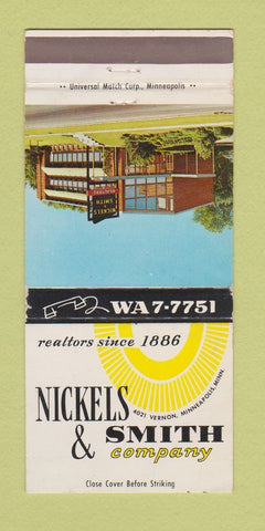 Matchbook Cover - Nickels and Smith Minneapolis MN Real Estate 30 Strike