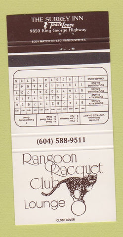 Matchbook Cover - Rangoon Racquet Club Surrey BC 30 Strike