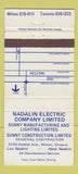 Matchbook Cover - Nadalin Electric Milton ON 30 Strike