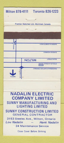 Matchbook Cover - Nadalin Electric Milton ON 30 Strike