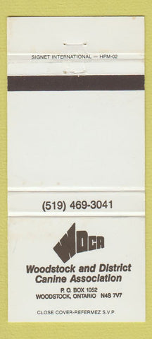 Matchbook Cover Woodstock and District Canine Association Woodstock ON 30 Strike