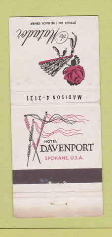 Matchbook Cover - Hotel Davenport Spokane WA Matador WORN 21 Strike Feature