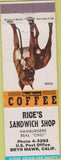 Matchbook Cover - Rice's Sandwich Shop Bryn Mawr CA Hamburgers