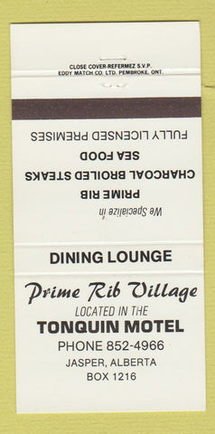 Matchbook Cover - Prime Rib Village Tonquin Motel Jasper AB 30 Strike