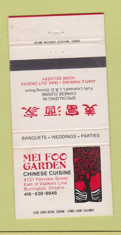 Matchbook Cover - Mei Food Garden Chinese Restaurant Burlington ON 30 Strike