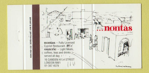 Matchbook Cover - Nontas Restaurant London UK England 30 Strike