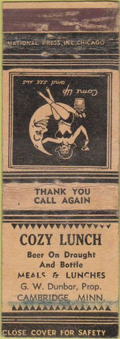 Matchbook Cover - Cozy Lunch Cambridge MN girlie WORN