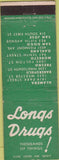Matchbook Cover - Long's Drugs CA chain Modesto Oakland San Jose