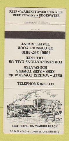 Matchbook Cover - Reef Hotel Waikiki Beach Hawaii 30 Strike
