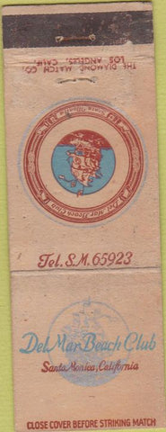 Matchbook Cover - Del Mar Beach Club Santa Monica CA WORN