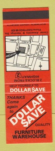 Matchbook Cover - Dollar Save Furniture Warehouse Hastings New Zealand SAMPLE