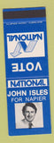 Matchbook Cover - John Isler Napier National Party New Zealand SAMPLE