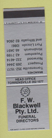 Matchbook Cover - FW Blackwell Pty Funeral Home New Zealand SAMPLE