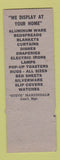 Matchbook Cover - Kenten Company Springfield IL WEAR SAMPLE