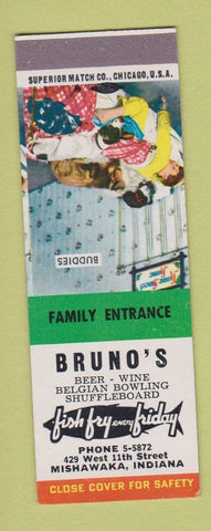 Matchbook Cover - Bruno's Restaurant Shuffleboard bowling Mishawaka IN SAMPLE