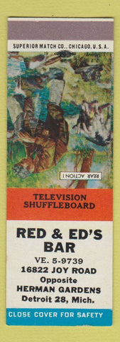 Matchbook Cover - Red & Ed's Bar Detroit MI Shuffleboard SAMPLE