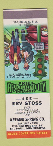 Matchbook Cover - Kremer Spring Brake Service Erv Stoss St Paul MN SAMPLE